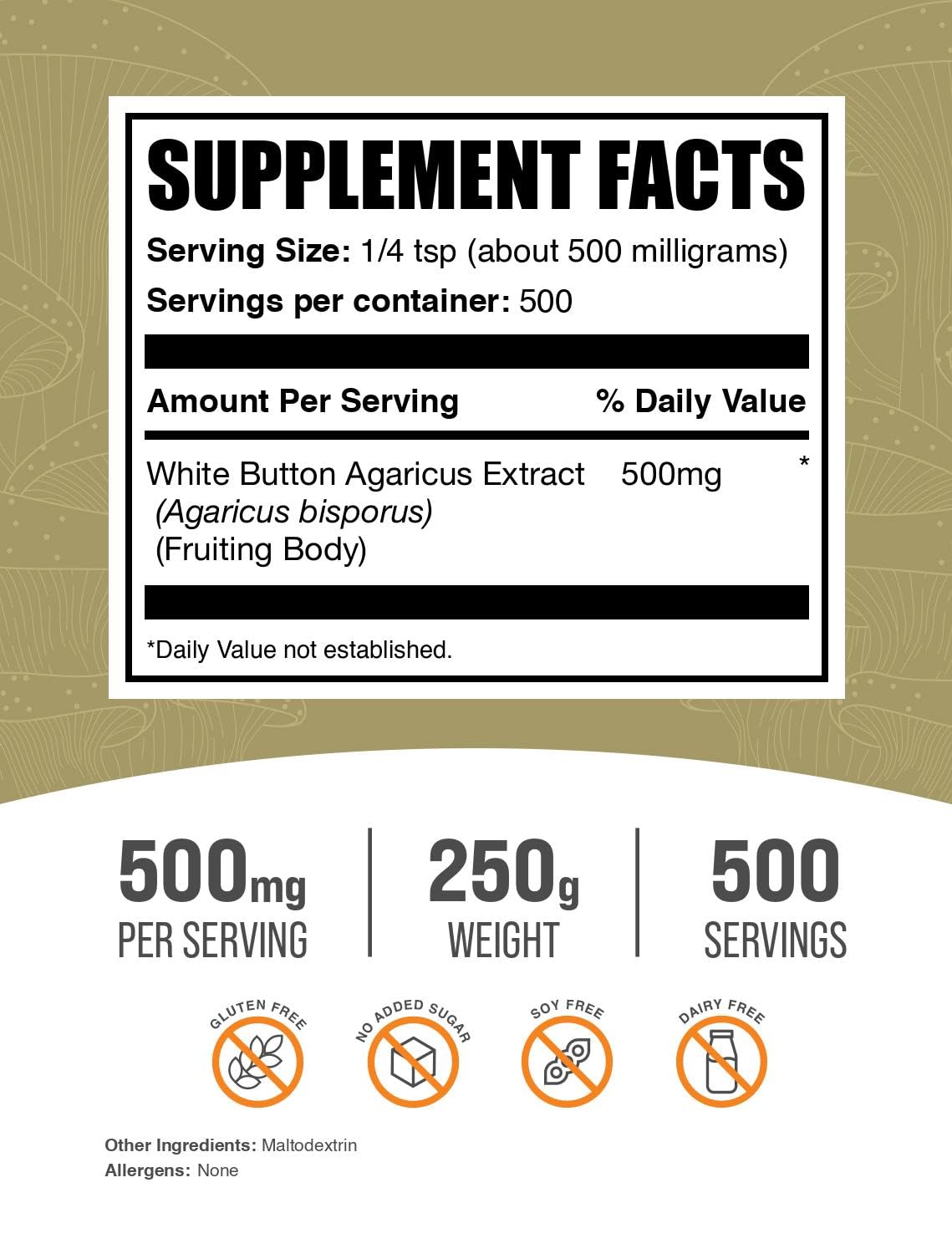 BulkSupplements textura del polvo de champiñón blanco en primer plano, fácil de mezclar