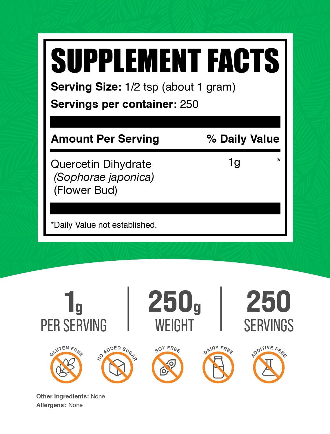 BulkSupplements textura en primer plano del polvo de quercetina, mezcla fácil y fina