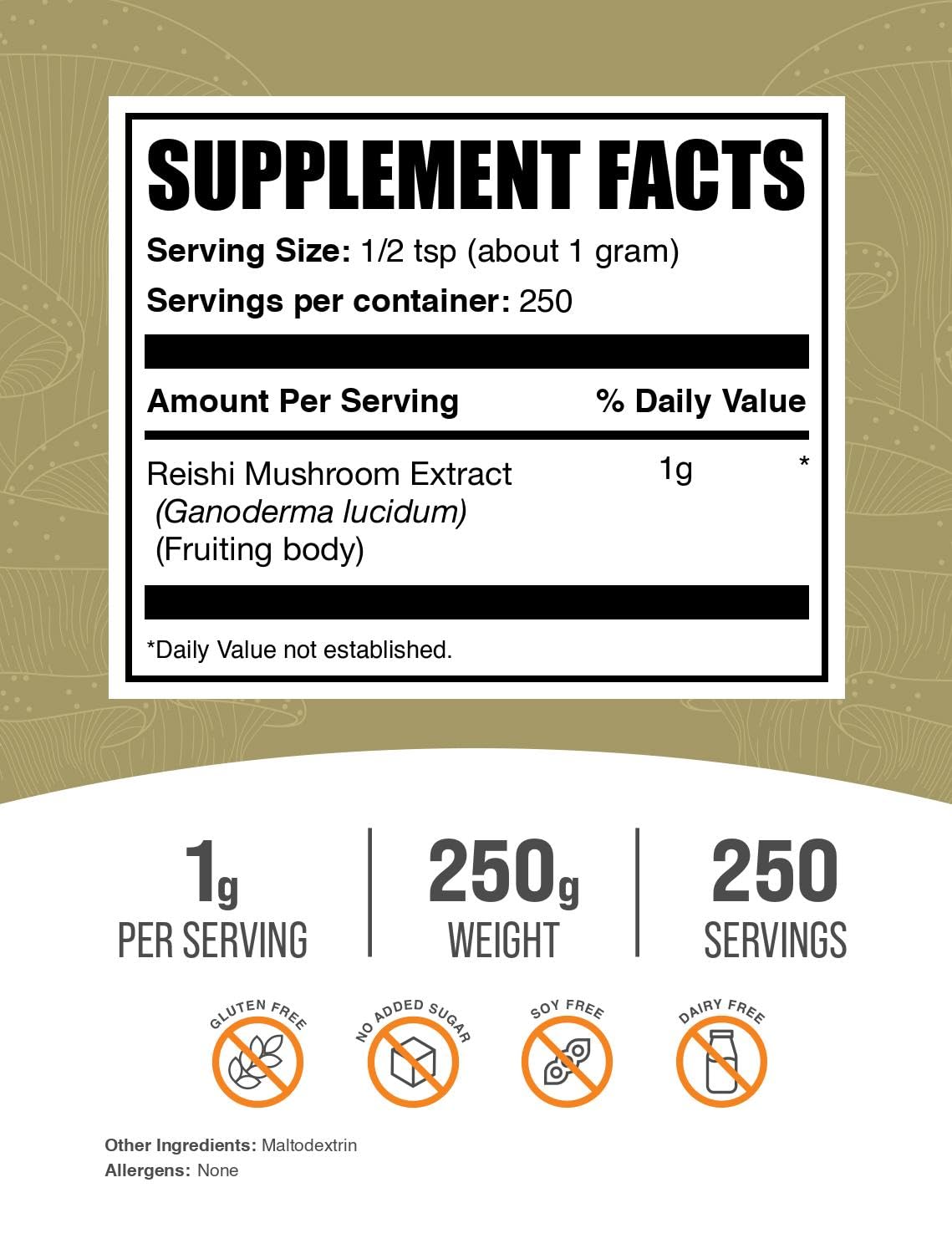 BulkSupplements cucharilla con 1 g de Reishi lista para medir, facilita dosis precisa