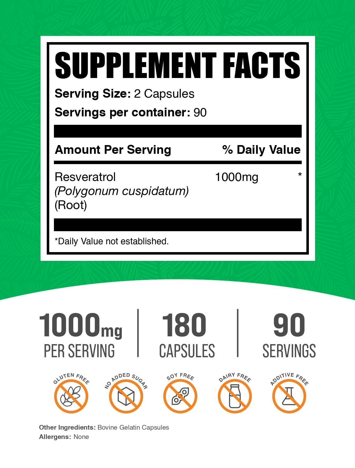 BulkSupplements primer plano de una cápsula de resveratrol y textura uniforme