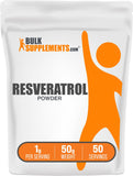 BulkSupplements envase frontal de resveratrol mostrando etiqueta y peso