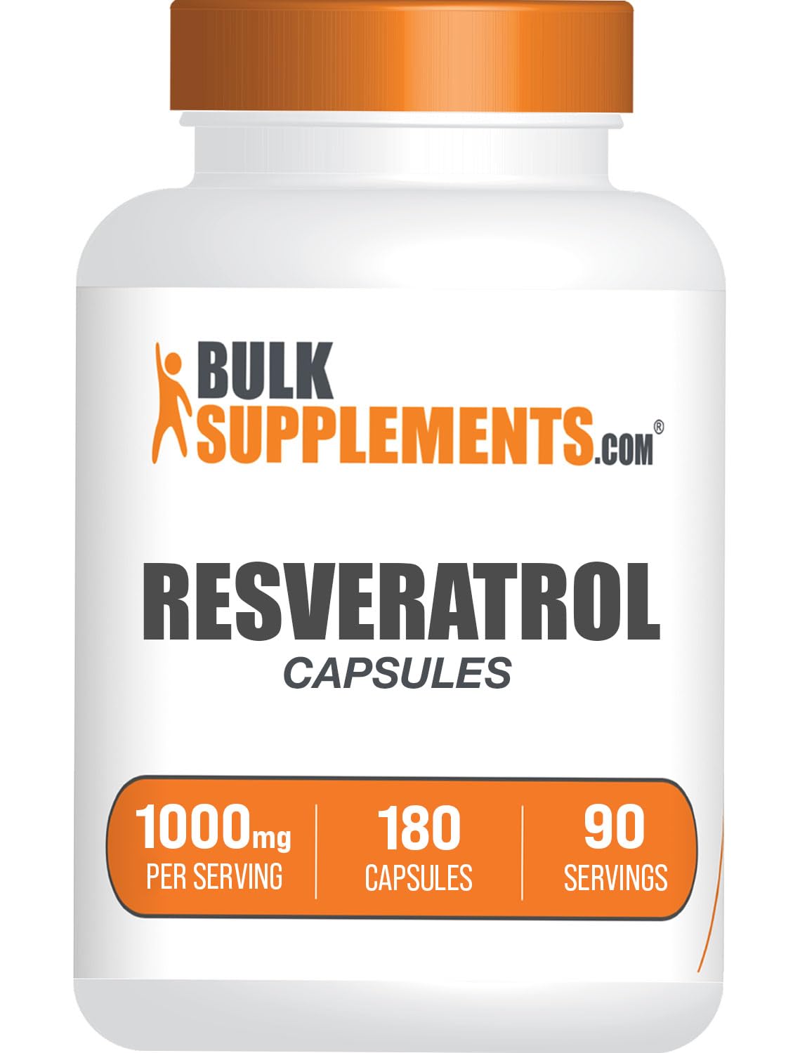 BulkSupplements envase frontal de resveratrol 1000 mg mostrando cantidad y formato