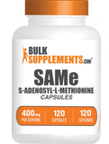 BulkSupplements frasco frontal SAM-e 400 mg, embalaje claro y dosis visible