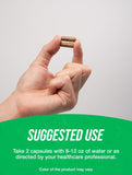 BulkSupplements cápsulas en la mano para comparar tamaño y dosis conveniente