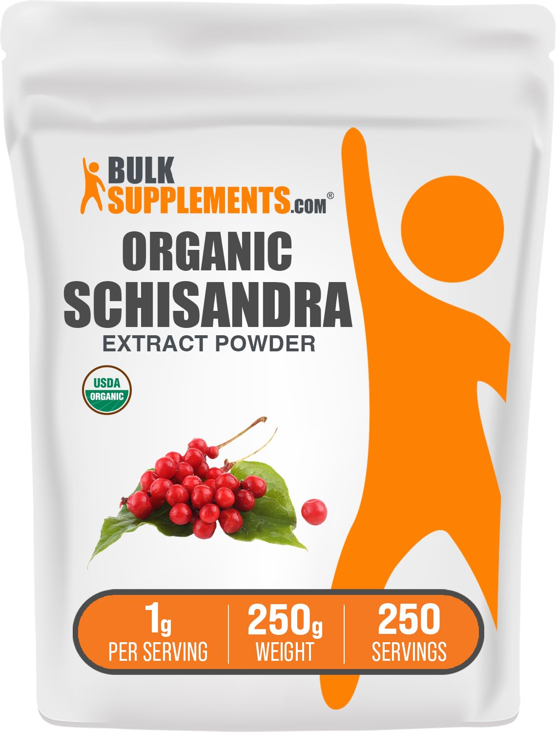 BulkSupplements frasco frontal mostrando polvo de Schisandra y envase claro