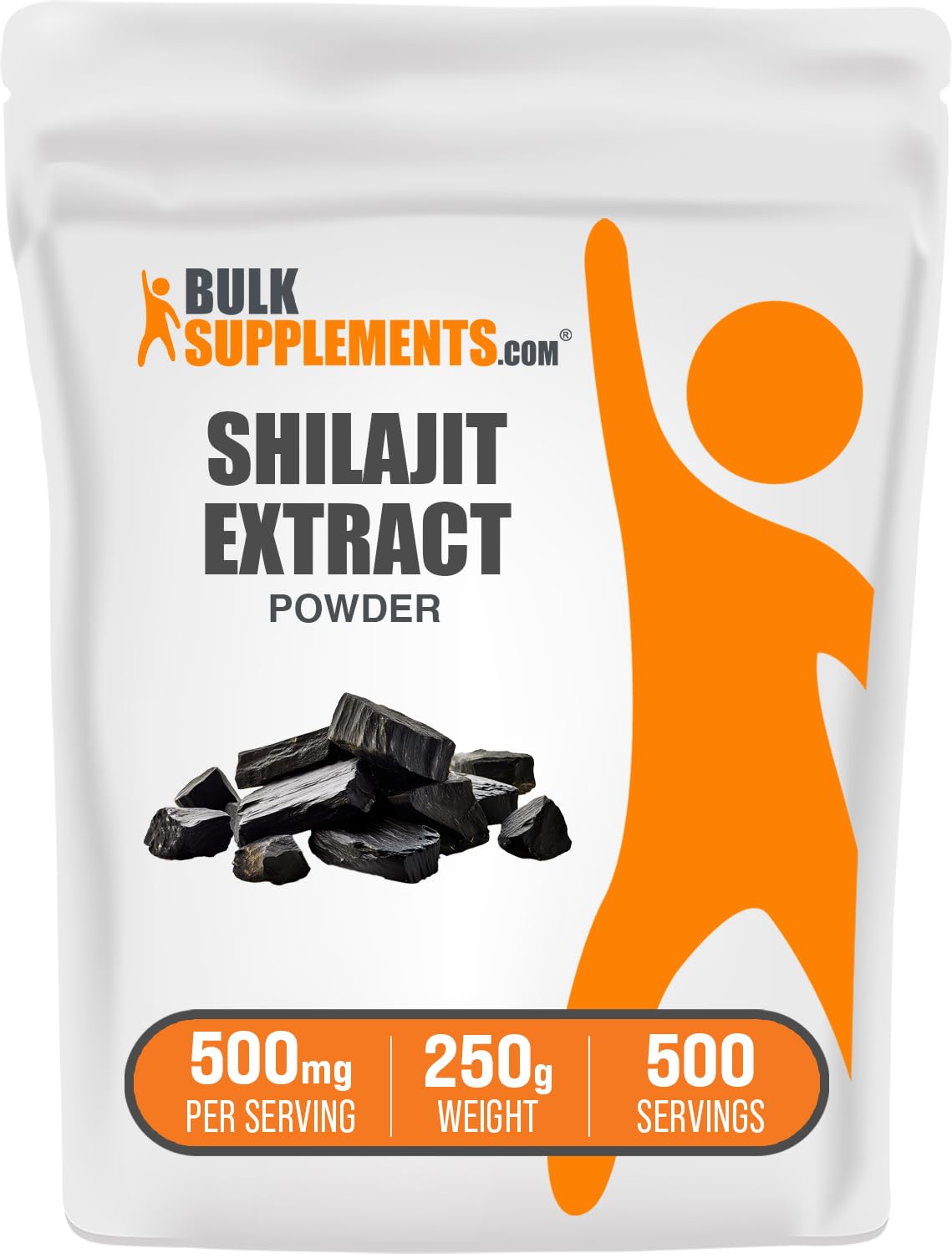 BulkSupplements envase frontal de shilajit en polvo, presentación clara y confiable
