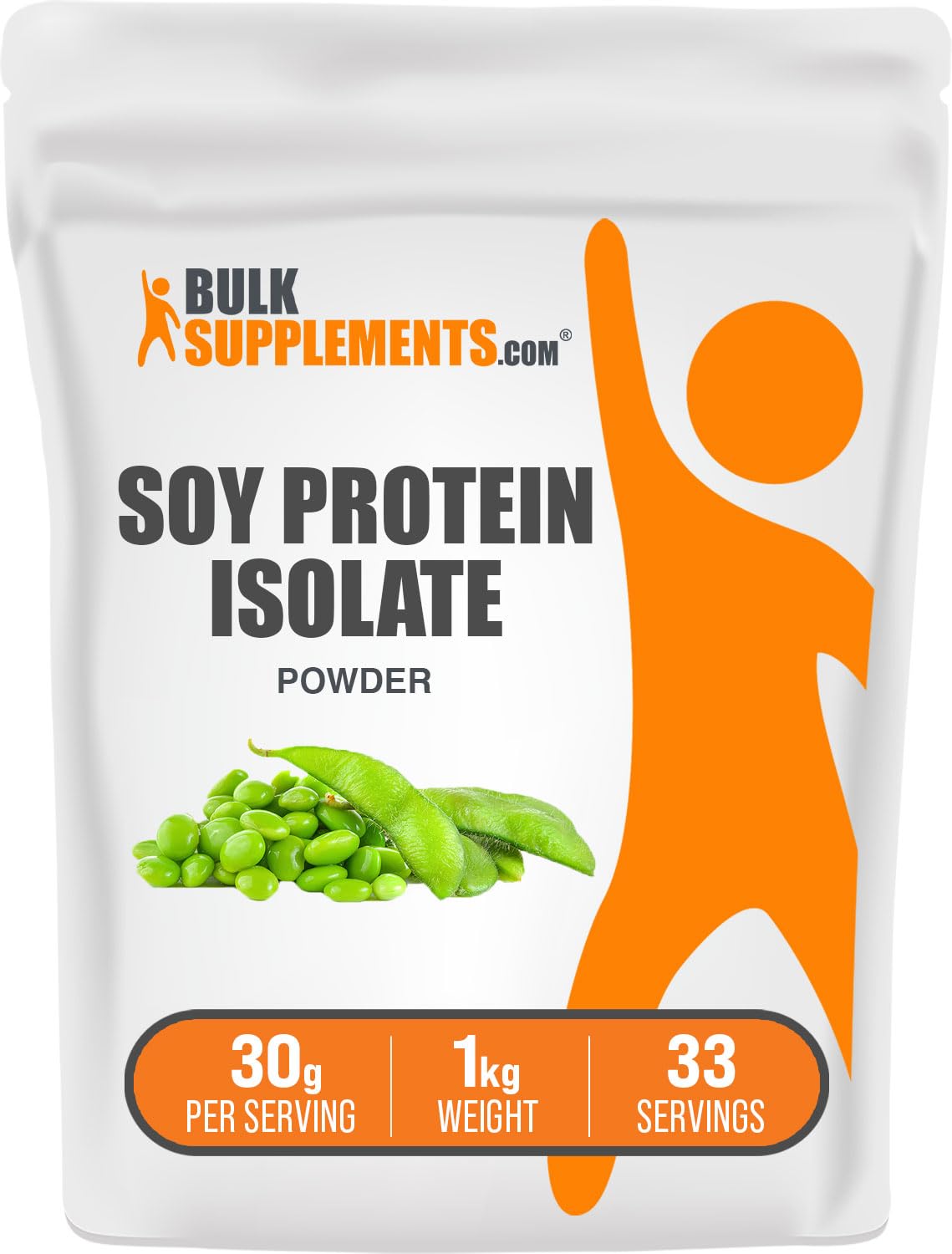 BulkSupplements frasco frontal del producto mostrando diseño y tamaño