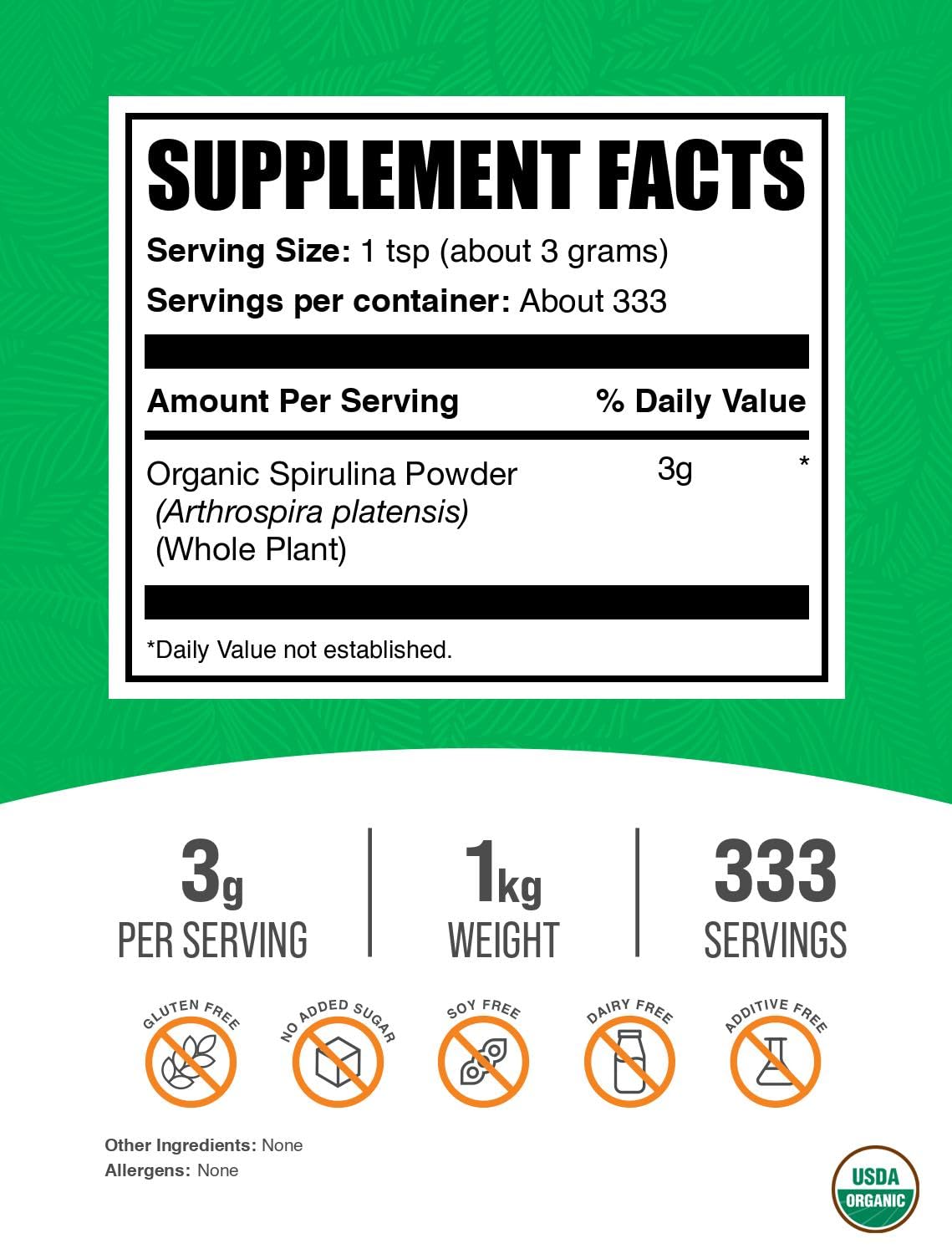 BulkSupplements spirulina textura en polvo fina que facilita mezcla rápida