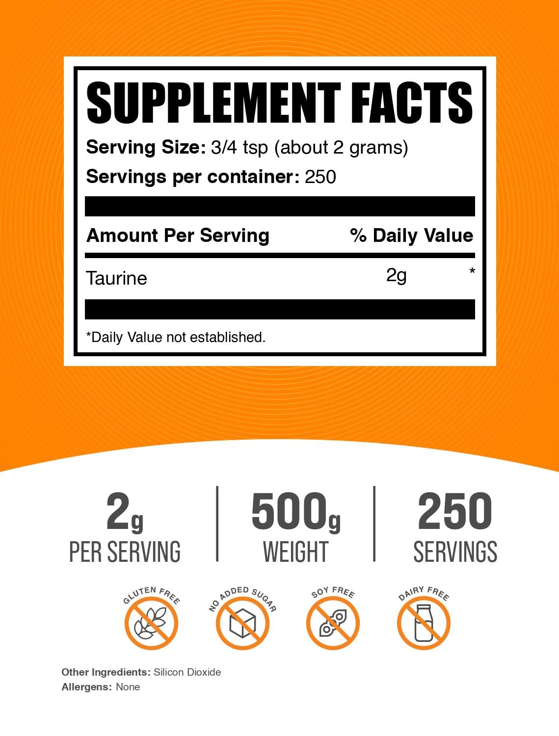BulkSupplements textura del polvo de taurina en mano, fácil disolución