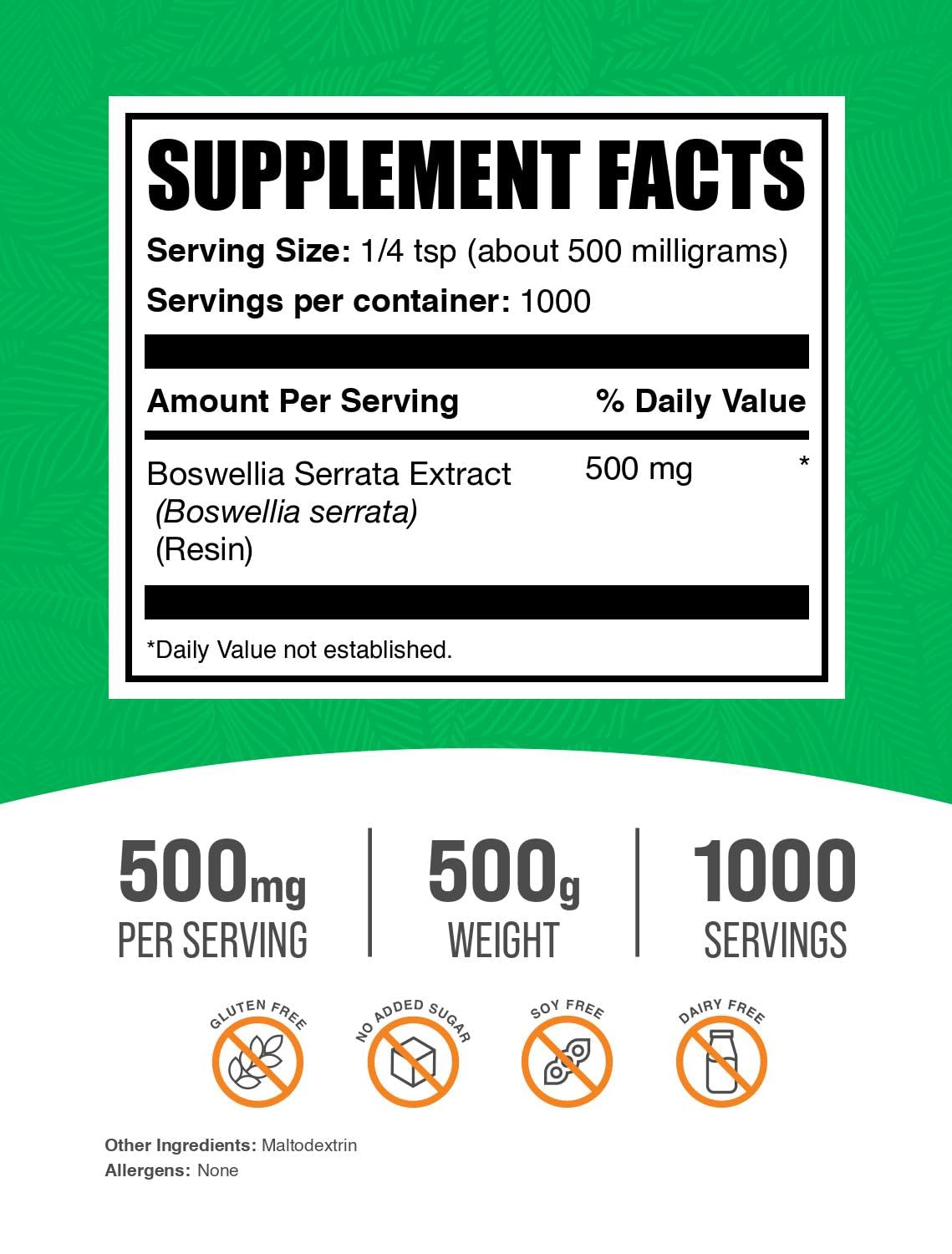 BulkSupplements polvo fino de Boswellia Serrata mostrando textura homogénea