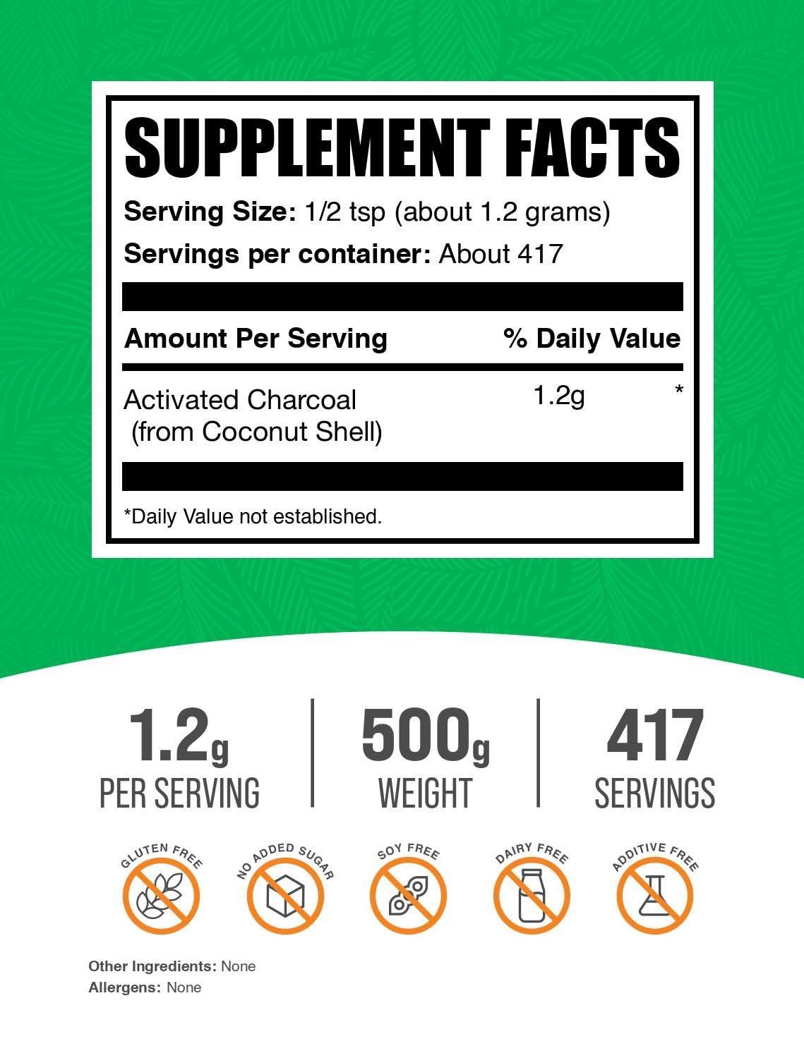 BulkSupplements textura del polvo fino de carbón de coco; mezcla fácil en formulaciones
