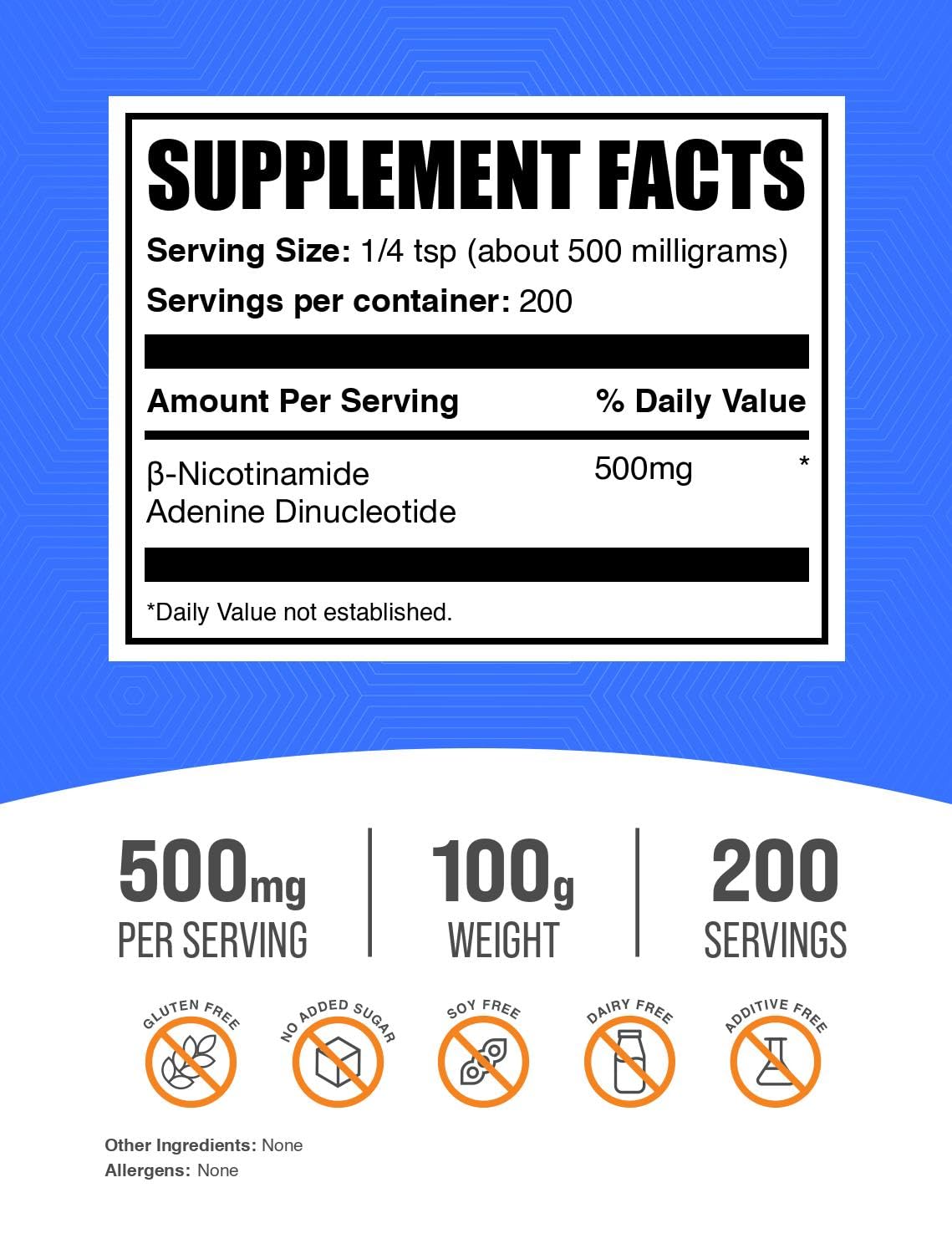 BulkSupplements textura del polvo NAD en primer plano para fácil mezcla