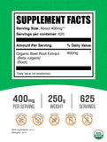 BulkSupplements textura del polvo de remolacha en primer plano, fácil disolución