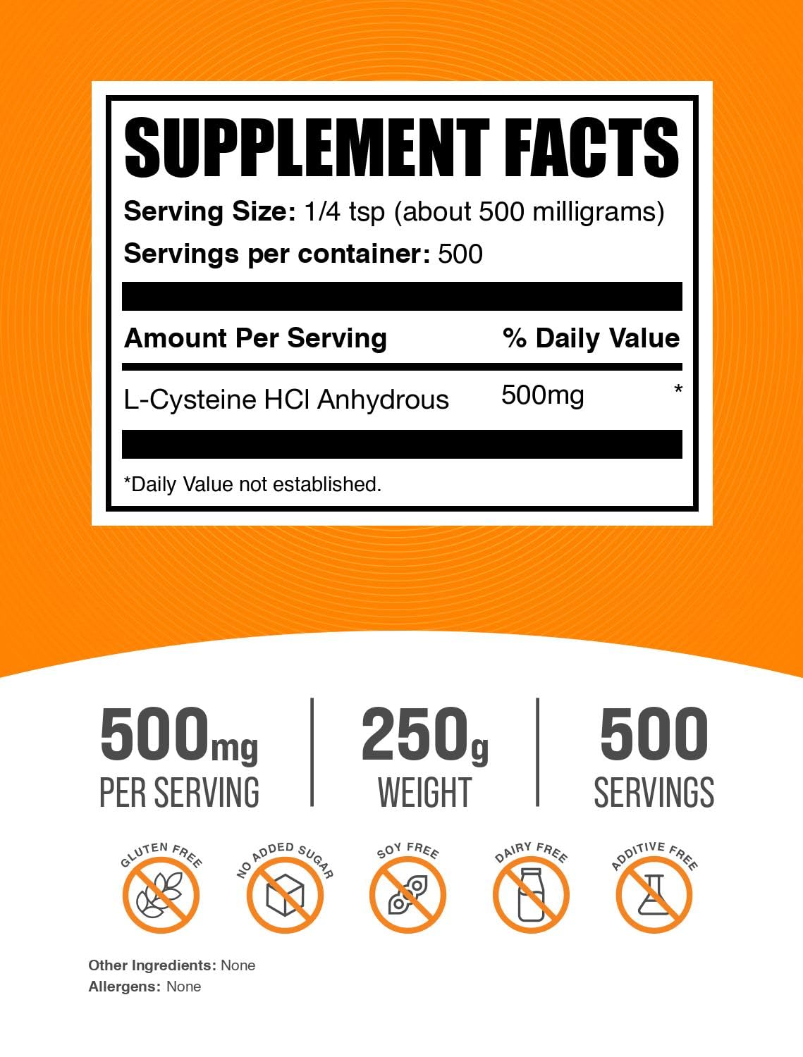 BulkSupplements textura del polvo L-Cysteine HCl mostrando solubilidad y fácil mezcla