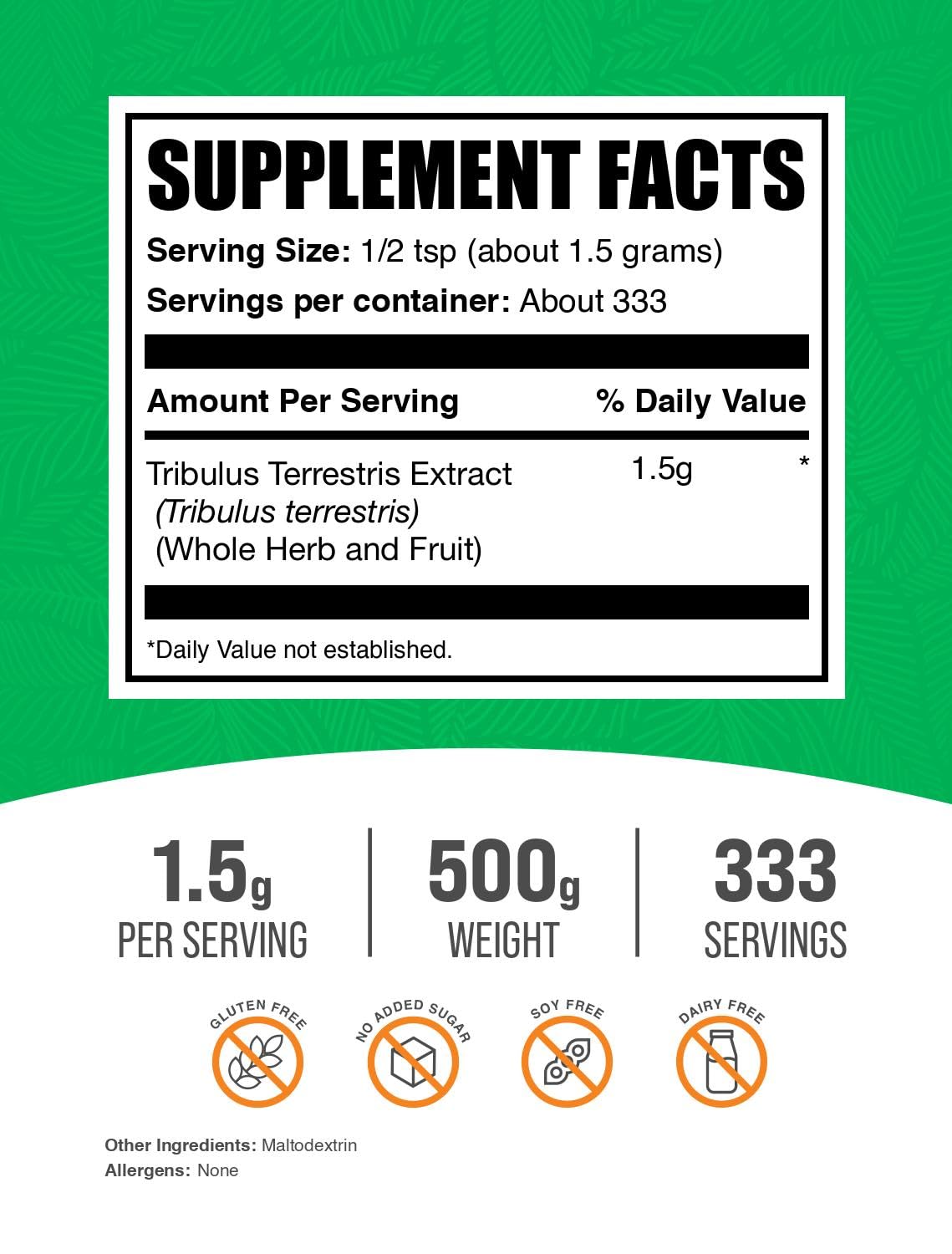 BulkSupplements primer plano del polvo de Tribulus mostrando textura fina y facilidad de mezcla