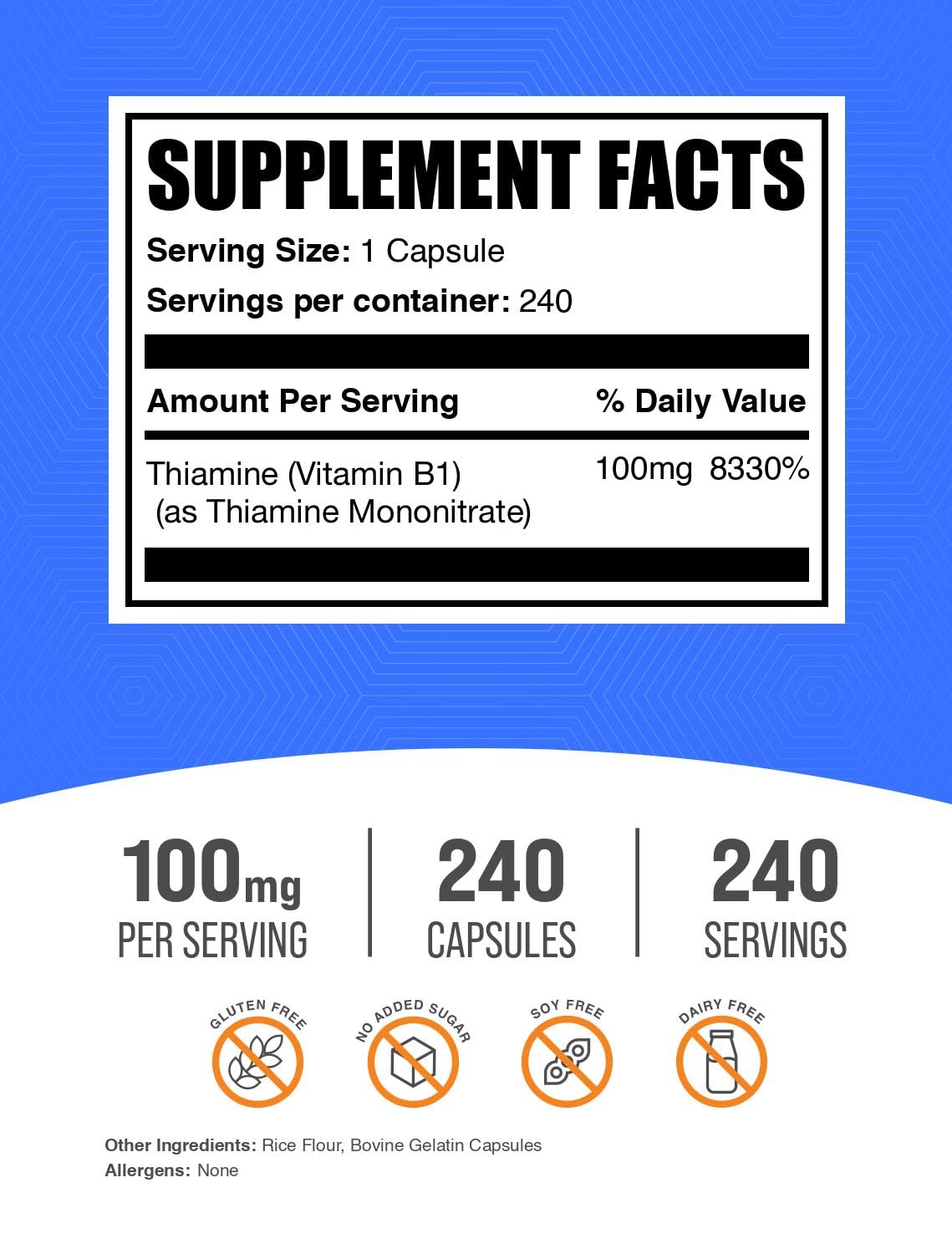 BulkSupplements cápsula de Thiamine Mononitrate detalle de textura y tamaño