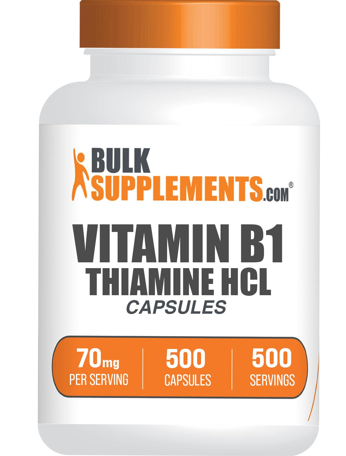 BulkSupplements frasco frente mostrando etiqueta y 500 cápsulas, detalle claro y confianza