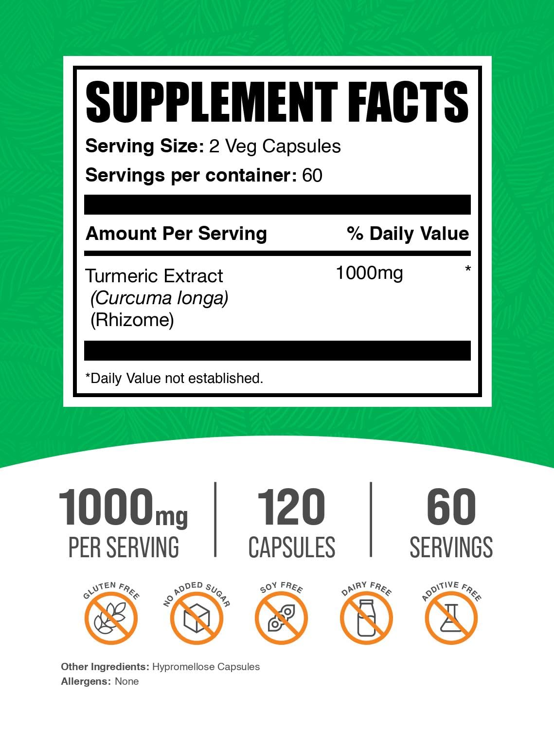 Primer plano de varias cápsulas BulkSupplements Turmeric mostrando forma vegana y fácil ingestión