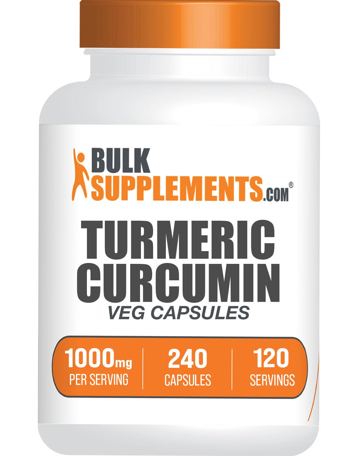 BulkSupplements envase frontal de Turmeric Extract 240 cápsulas, conveniencia diaria
