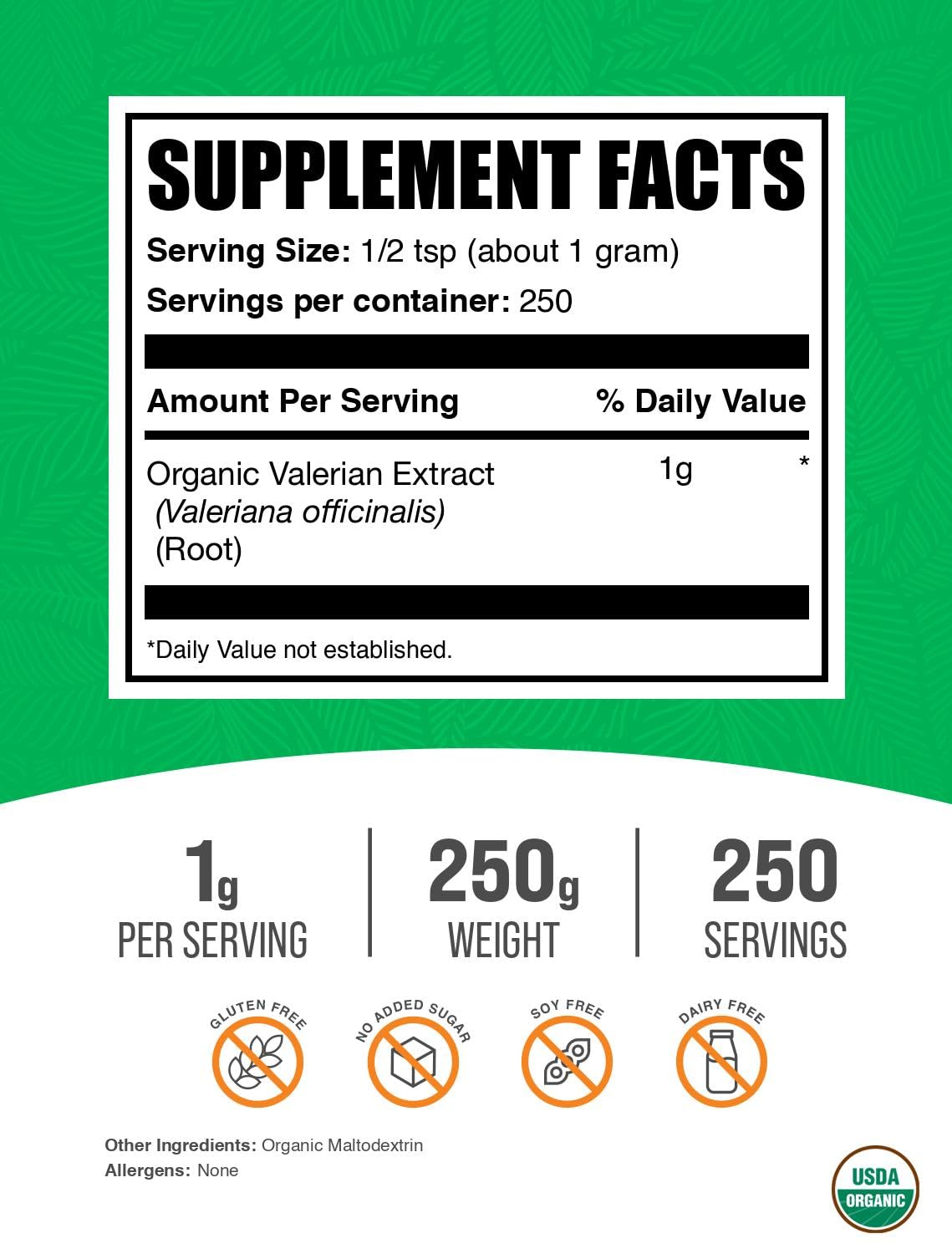 BulkSupplements textura del polvo de valeriana en primer plano, aspecto fino