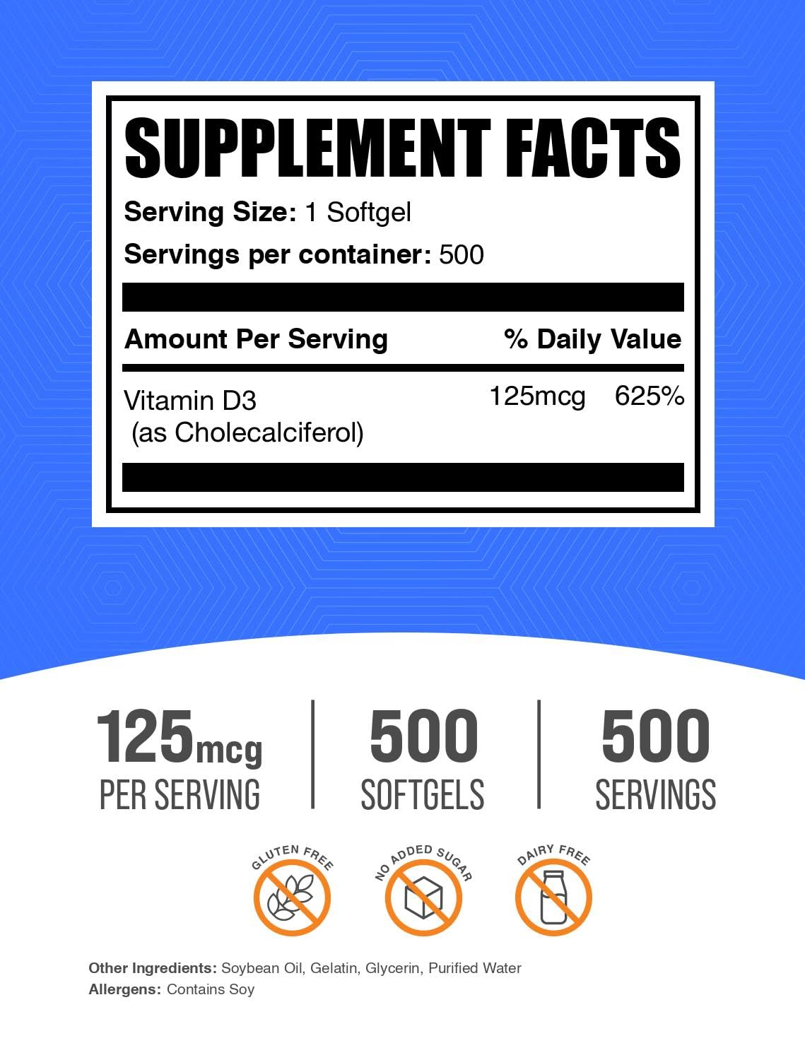BulkSupplements primer plano de softgel de D3 que muestra textura fácil de tragar