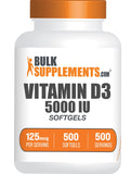 BulkSupplements envase frontal de Vitamin D3 5000IU mostrando tamaño y marca