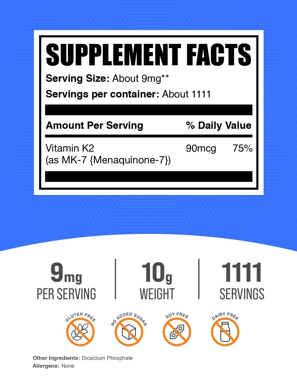 BulkSupplements detalle de la textura en polvo de K2 que facilita mezcla rápida