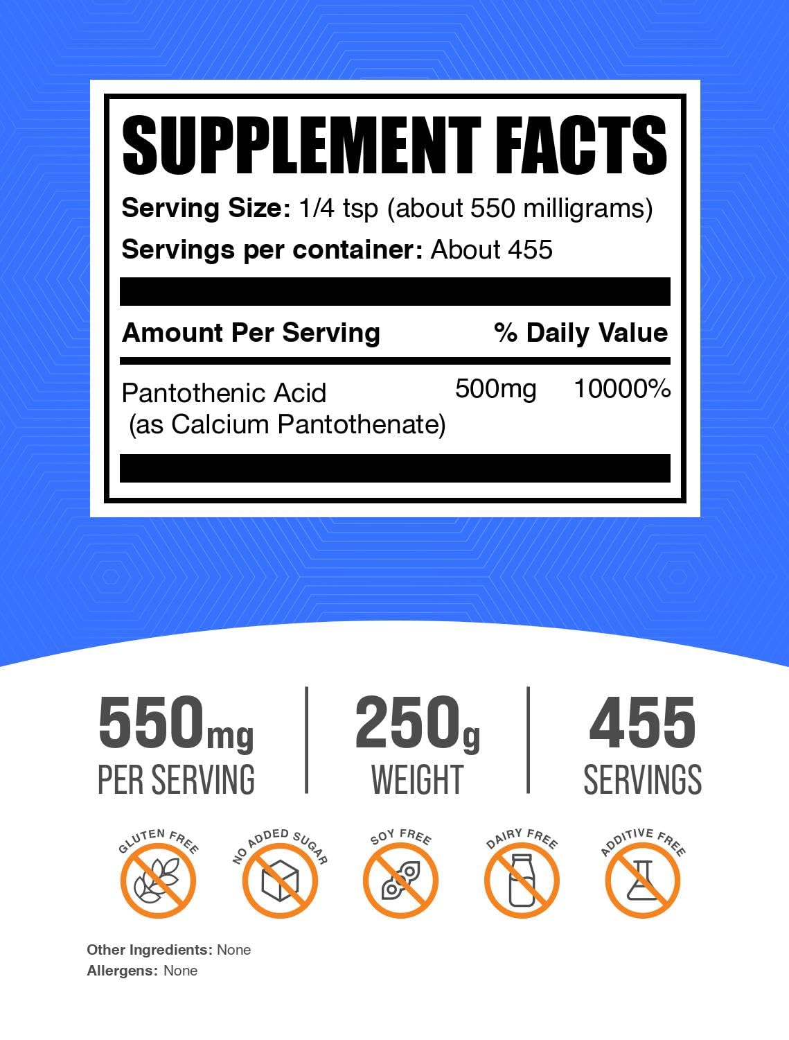 BulkSupplements textura del polvo de vitamina B5, fácil disolución y mezcla