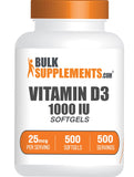 BulkSupplements envase frontal de Vitamin D3 1000 IU que facilita almacenamiento prolongado