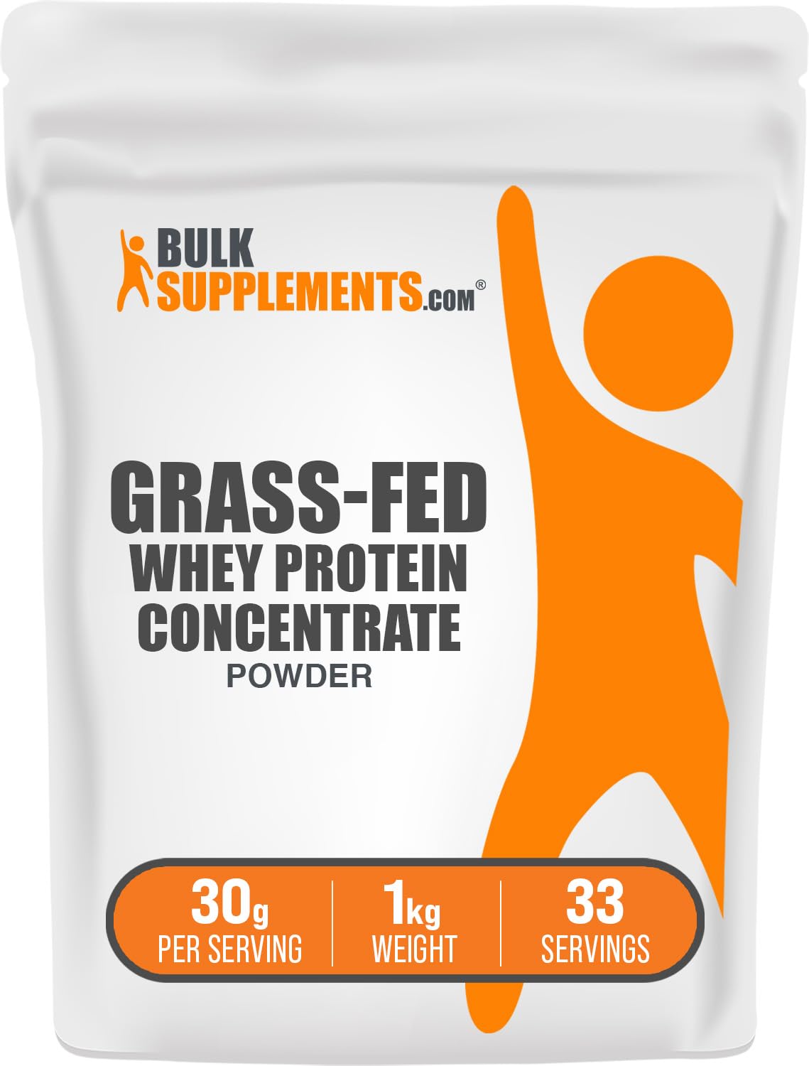 BulkSupplements frente del envase que muestra 1 kg y beneficio de proteína concentrada
