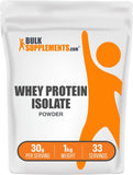BulkSupplements envase frontal de Whey Protein Isolate mostrando marca y tamaño