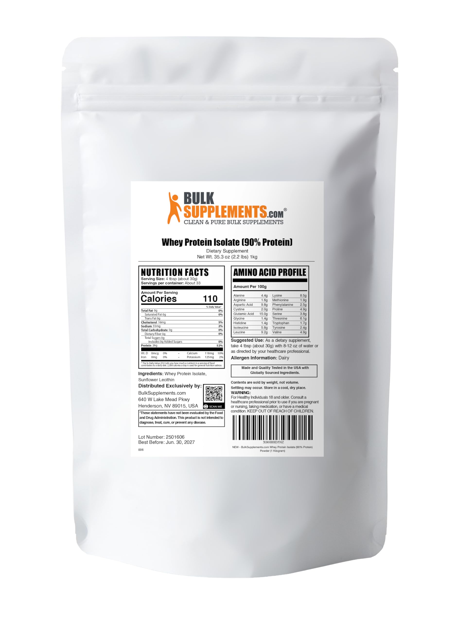 BulkSupplements envase 1 kg junto a botella para comparar tamaño y duración