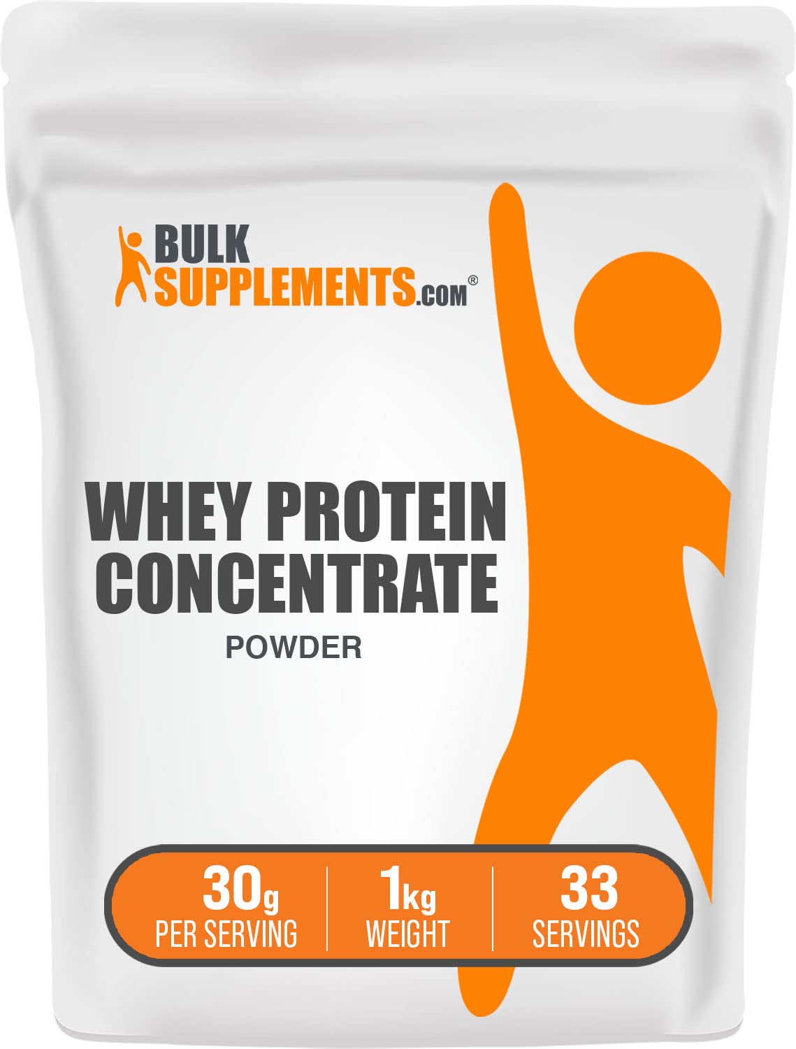BulkSupplements envase frontal mostrando 1 kg y beneficios de proteína
