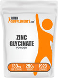 BulkSupplements paquete frontal del Zinc Glycinate mostrando presentación y tamaño