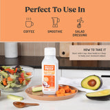 Bulletproof aceite en licuadora creando batido cremoso y uniforme
