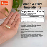 Bulletproof lateral del envase con lista de ingredientes y beneficios visibles