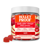 Bulletproof tarro frontal de gomitas sin azúcar mostrando la marca y conteo