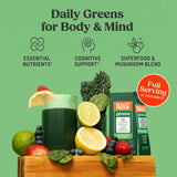 Bulletproof sobre Greens disuelto en vaso listo para beber y facilidad diaria