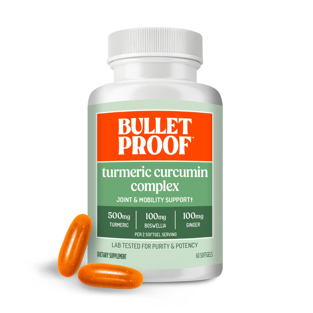 Bulletproof envase frontal mostrando 60 cápsulas para apoyo antiinflamatorio