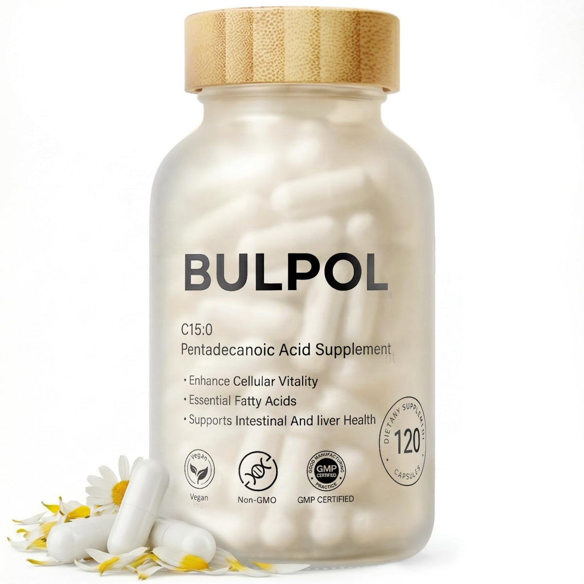 BULPOL frasco frontal mostrando 120 cápsulas y claridad del producto