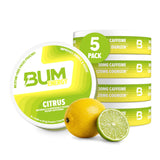 Bum Energy envase frontal mostrando sabor cítrico y diseño portátil