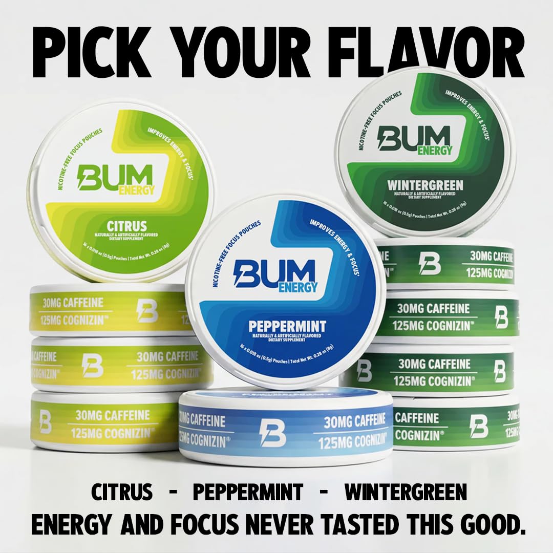 Bum Energy pouch junto a una moneda compara tamaño y escala