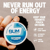 Bum Energy pouch en escritorio transmite enfoque durante trabajo