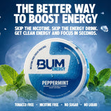 Bum Energy pouch colocada entre encía y labio para energía discreta