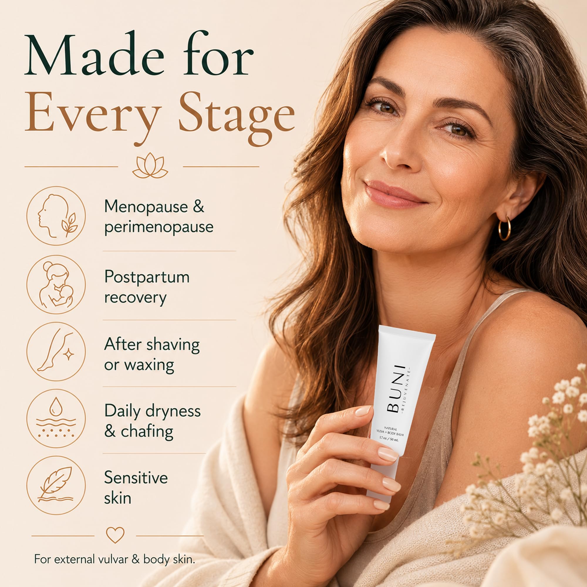 BUNI vulva balm comparación de tamaño 50 ml, ideal para bolso y viaje
