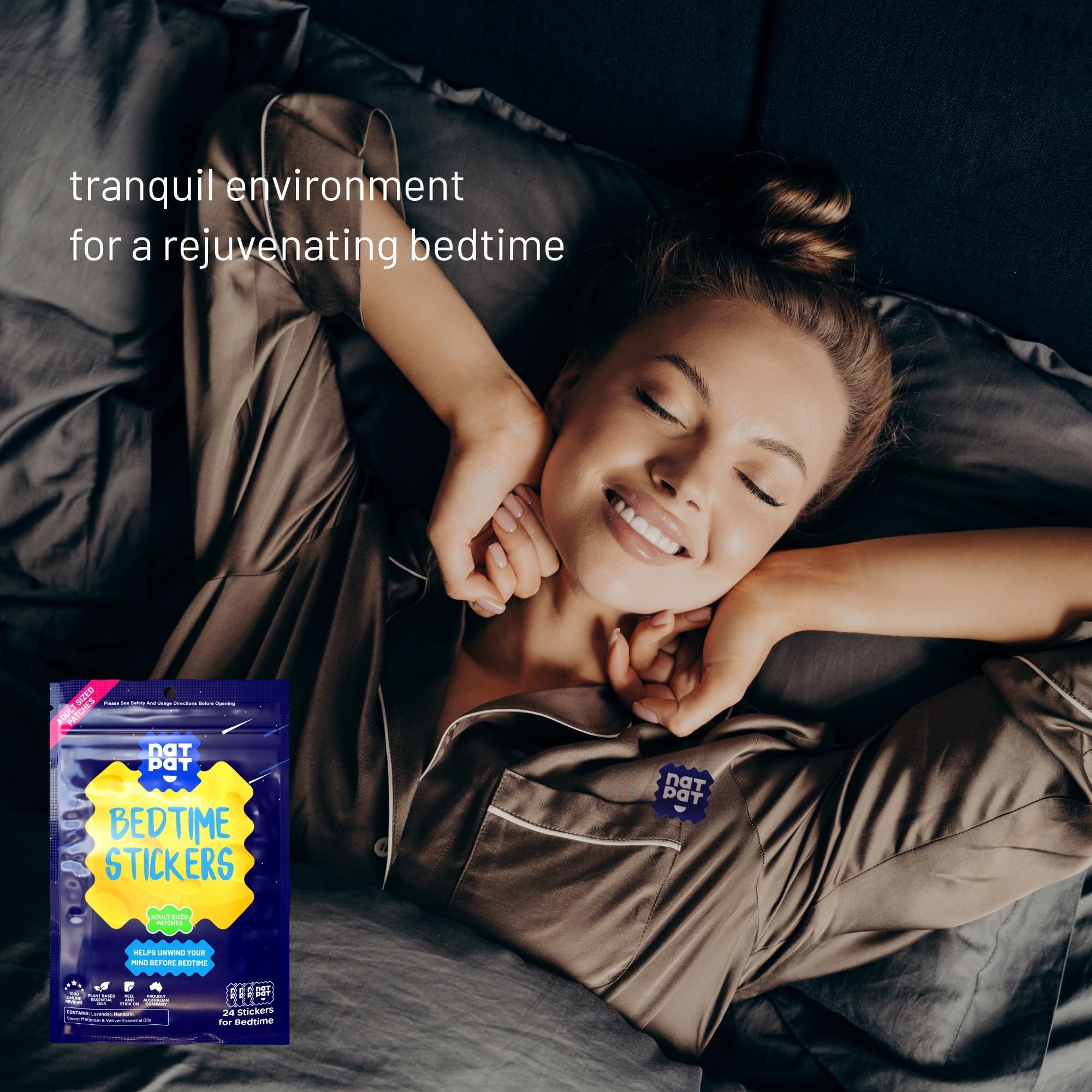 BUZZPATCH en dormitorio relajante mostrando ambiente propicio para dormir