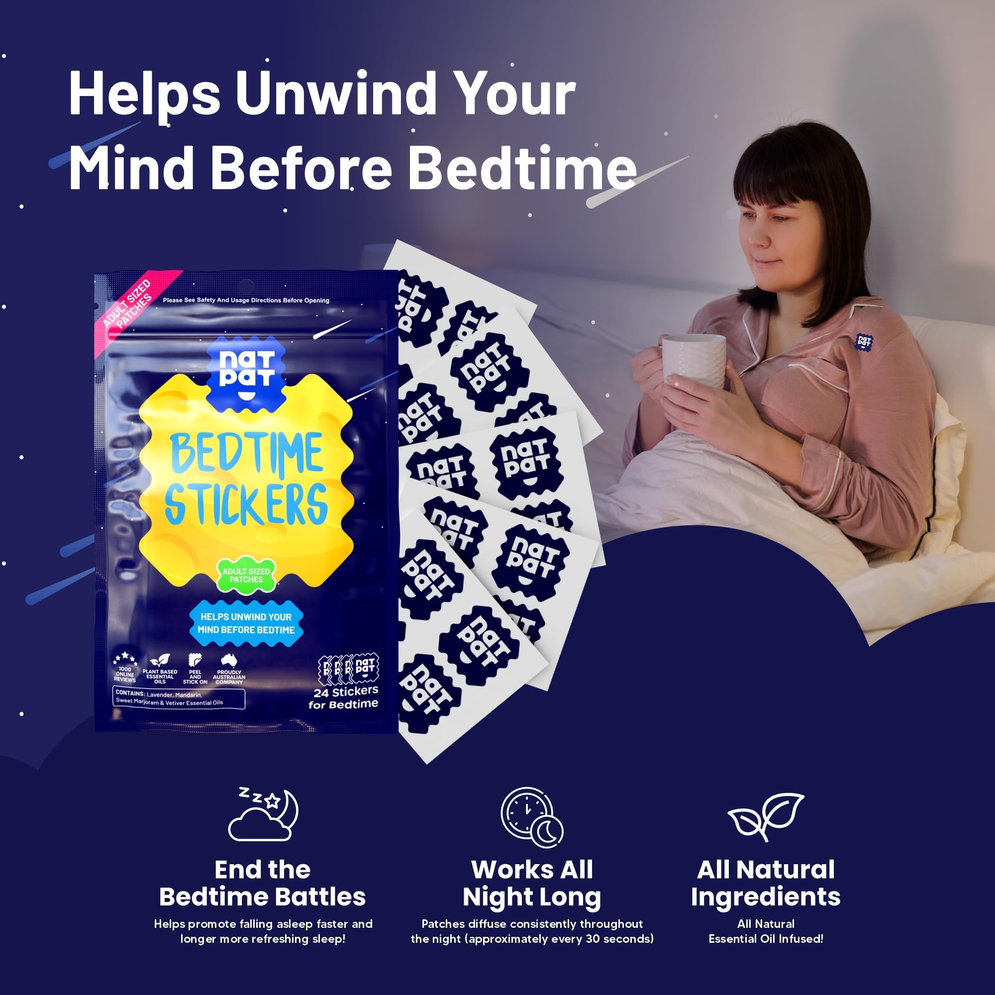 BUZZPATCH primer plano del parche y su textura, detalle de liberación sostenida
