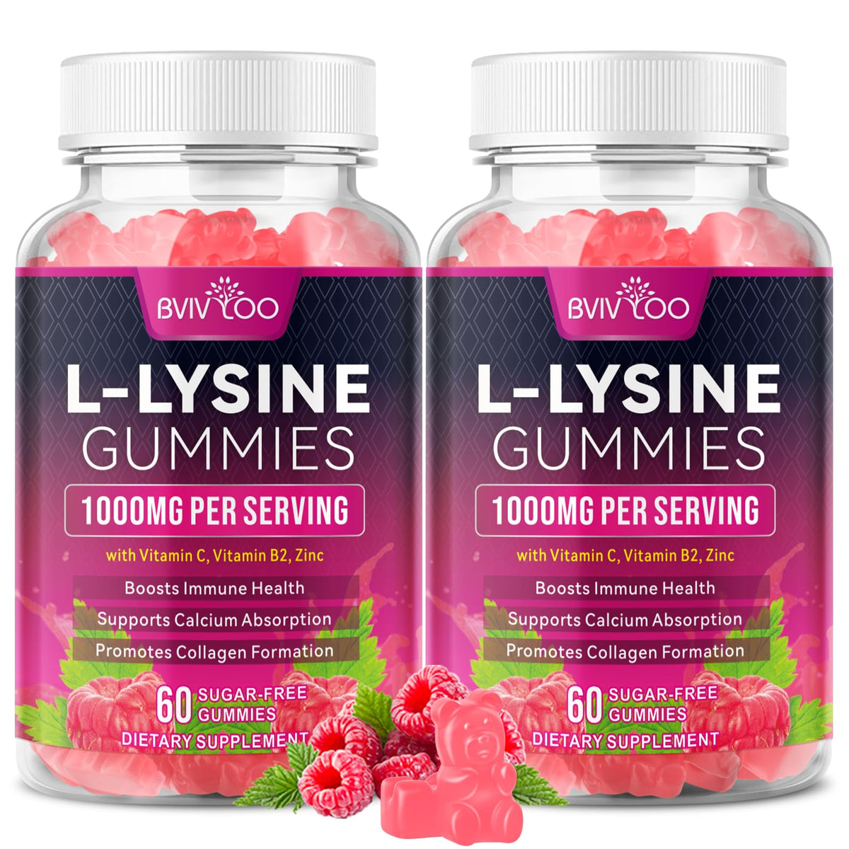 BVIVLOO frasco frontal mostrando 120 gomitas y beneficios claros