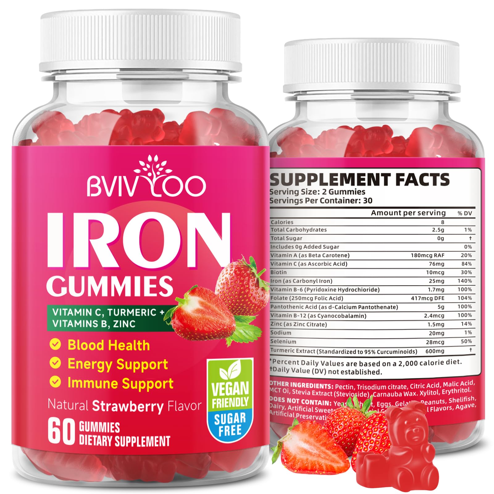 BVIVLOO frente del envase mostrando 60 gomitas y beneficios claros