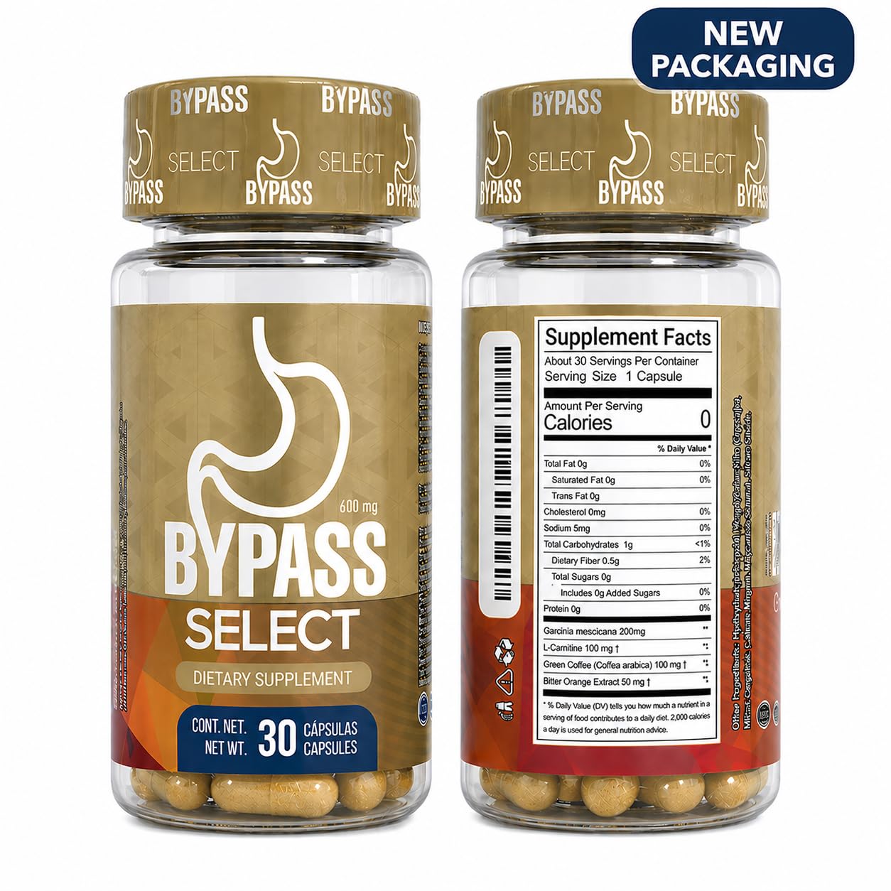 Generic Bypass Select cápsulas detalle de textura y tamaño para dosificación fácil